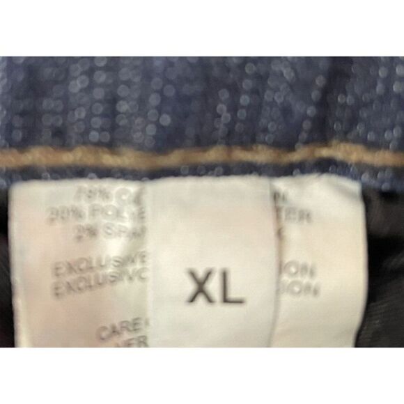 Midi Denim Skirt Size XL Y2K Dark Blue Be-Girl Embroidery Flap Pockets Modest - Picture 8 of 8